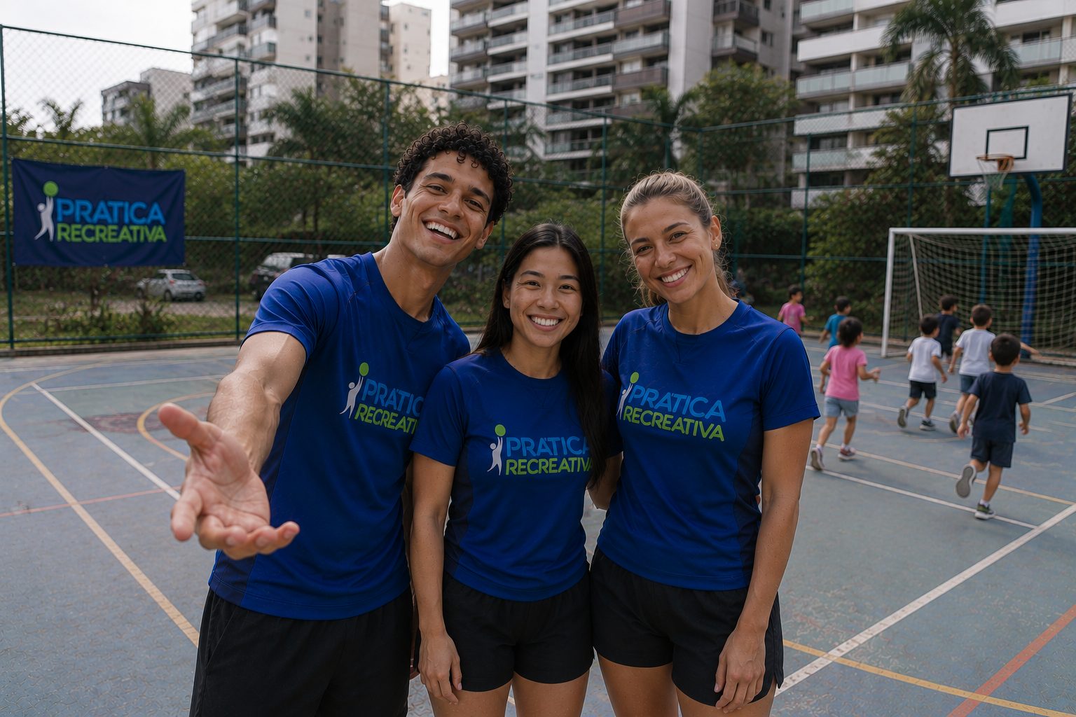 Equipe da Prática Recreativa conduzindo atividades com crianças